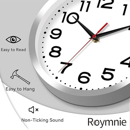 Wall Clock Silent Non-Ticking Modern Clock Battery Operated 8 Inch Small Classic Analog Decorative for Kitchen, Bathroom, Office, Bedroom, Home(Silver)