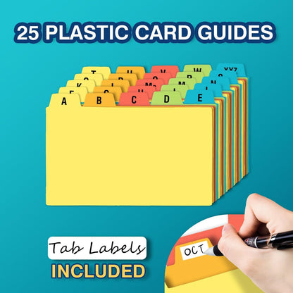 H4D 3x5 Index Card Holder with 100 Heavyweight Ruled Index Cards and 25 Plastic Dividers, Blue