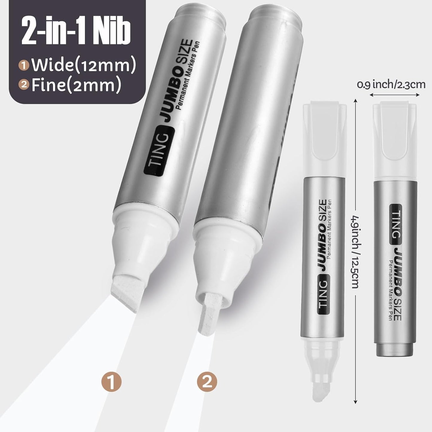 Fuutreo 10 Pack Jumbo Permanent Markers Bulk Large Chisel Tip Permanent Markers Quick Drying Big Huge Poster Pens for Office, Logistics Company and More(White)