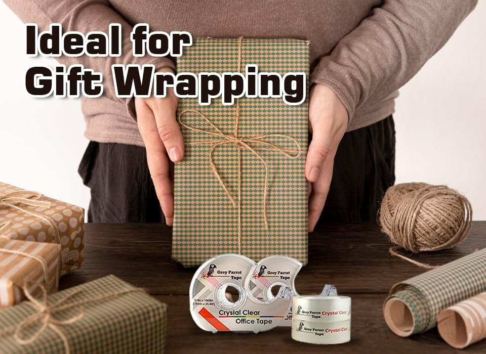 Greyparrot Office Clear Office Refill Tape Rolls + Dispenser(8 Pack),(3/4” X 1000in/pack). for Craft Jobs, Gift Wrapping, Office Work Clear(Transparent) Glossy Finish, Refillable (8000 inch/total)