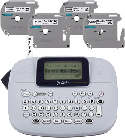 Brother PT-M95 P-Touch Monochrome Label Maker Bundle (4 Label Tapes Included),White