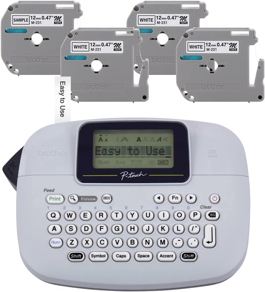 Brother PT-M95 P-Touch Monochrome Label Maker Bundle (4 Label Tapes Included),White