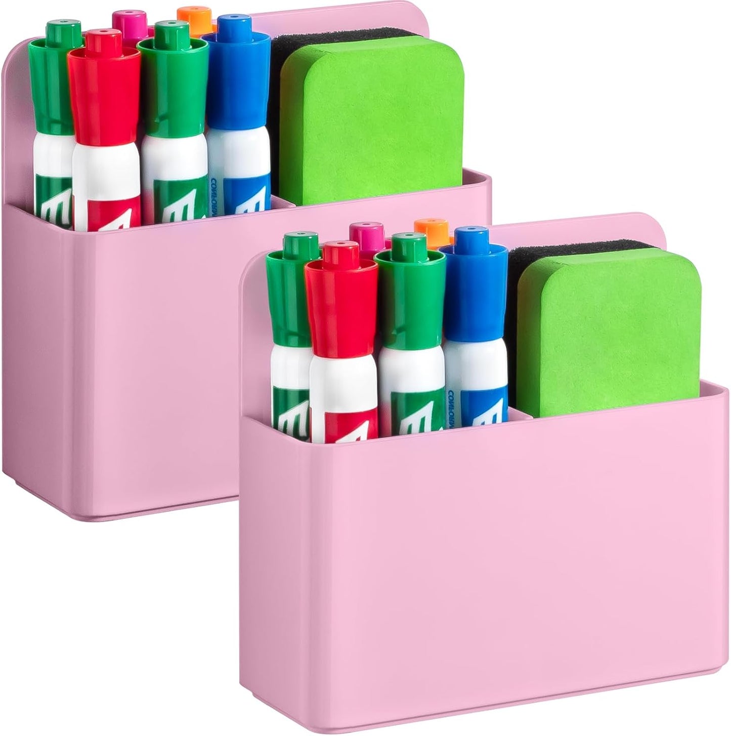 2 Pcs Magnetic Dry Erase Marker Holder for Whiteboard, Plastic Magnetic Pen Holder for Refrigerator Fridge, Magnet Pencil Cup for School Classroom, Locker Accessories, Pen Cup Organizer-Pink