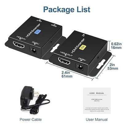 VPFET HDMI Extender Over Single Cat6 Ethernet up to 200Ft Repeater Balun Transmitter Receiver Power on Cat Support Full 1080p 3D HDCP EDID Copy from Displays