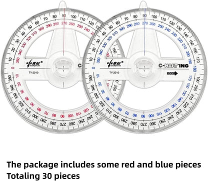 360° Protractor Pack of 30 Protactors Plastic Protractor Math Protractors Clear Protractor Ruler Drafting Tools Circle Protractor for Geometry