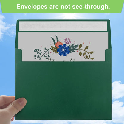 50 Pack 5x7 Envelopes - Self Seal for Invitations, Weddings, Photos & Greeting Cards (Dark Green)