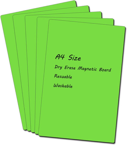 Realth Dry Erase Magnetic Board Green, Reusable Fridge Magnetic Whiteboard, Blank Magntic Board to Write on for Home Office Classroom, 8.3'' × 12.2'' 5 Pcs