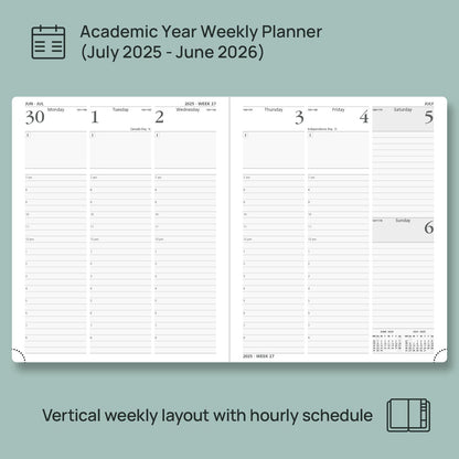 POPRUN Planner 2025-2026, (Large 8.5'' x 10.5'' Hard Cover) Academic Calendar (July 25-June 26) Daily Weekly and Monthly Appointment Book with Hourly Time Slots, Monthly Tabs, 100 GSM - Black