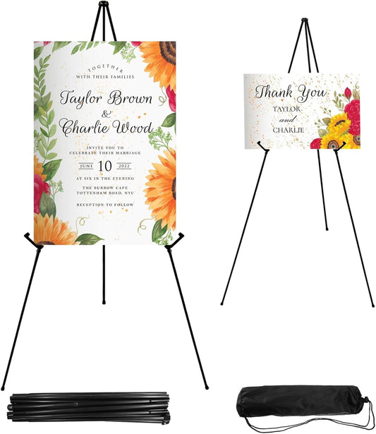 2PCS Black Easel Stand for Wedding Sign Stand, 66 Inch Portable Adjustable Poster Stands for Display, Floor Tripod Collapsible Display Easel, Balck Metal Easel Stand with Portable Bags