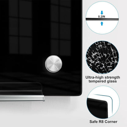 KIZZBY Magnetic Glass Dry Erase Board - Large Black Whiteboard for Wall 72"x48" Frameless Black Board for Office, Home & School