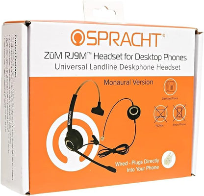 Spracht Wired Headset for Desktop Phone | Single Ear Universal Headset for Office Telephones | Mono Head Set with Microphone - Works with Polycom Digium Nortel Yealink Grandstream Cisco Zum RJ9