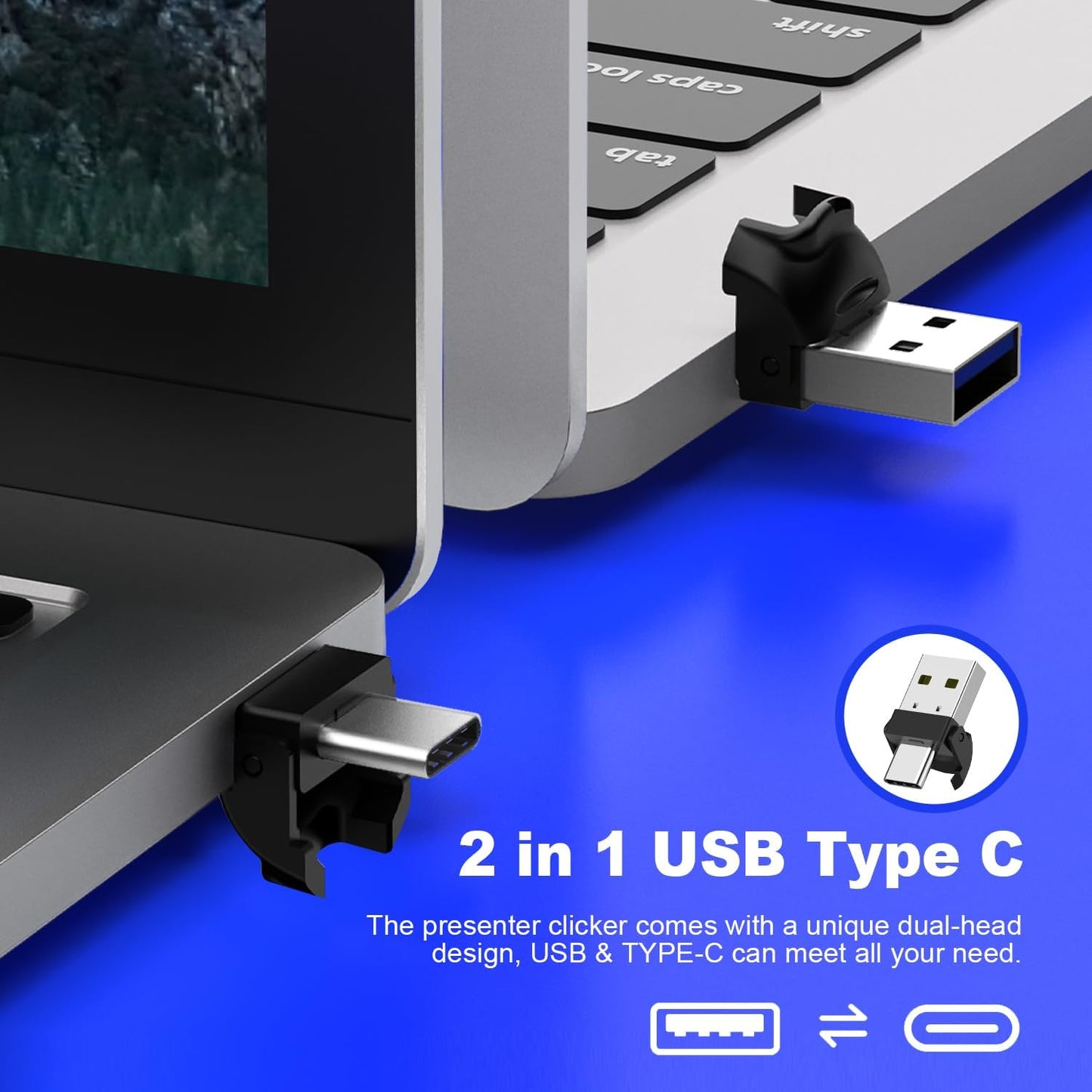 QUI Presentation Clicker for PowerPoint, RF 2.4GHz USB C Wireless Presenter Remote with Volume Control, PowerPoint Clicker Slide Advancer for Mac, Windows, Laptop, Keynote