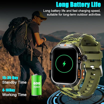 QTLLBT Smart Watch Receive/Make Calls LED Flashlight Compass Altitude 2.01HD Fitness Tracker Multi-Watch Face 100+ Sports Mode for Android iOS (Camouflage Green)