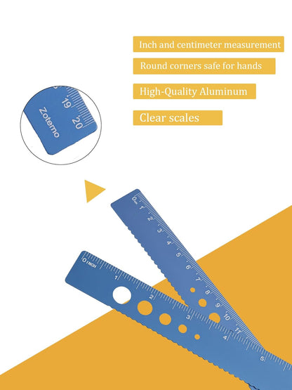 Metal Geometry Set, 5-Piece Aluminum Ruler, Math Drafting Ruler Kit Includes Protractor, Triangle Rulers, Straight Rulers-Math Measurement Tools for School and Office Supplies (Blue)