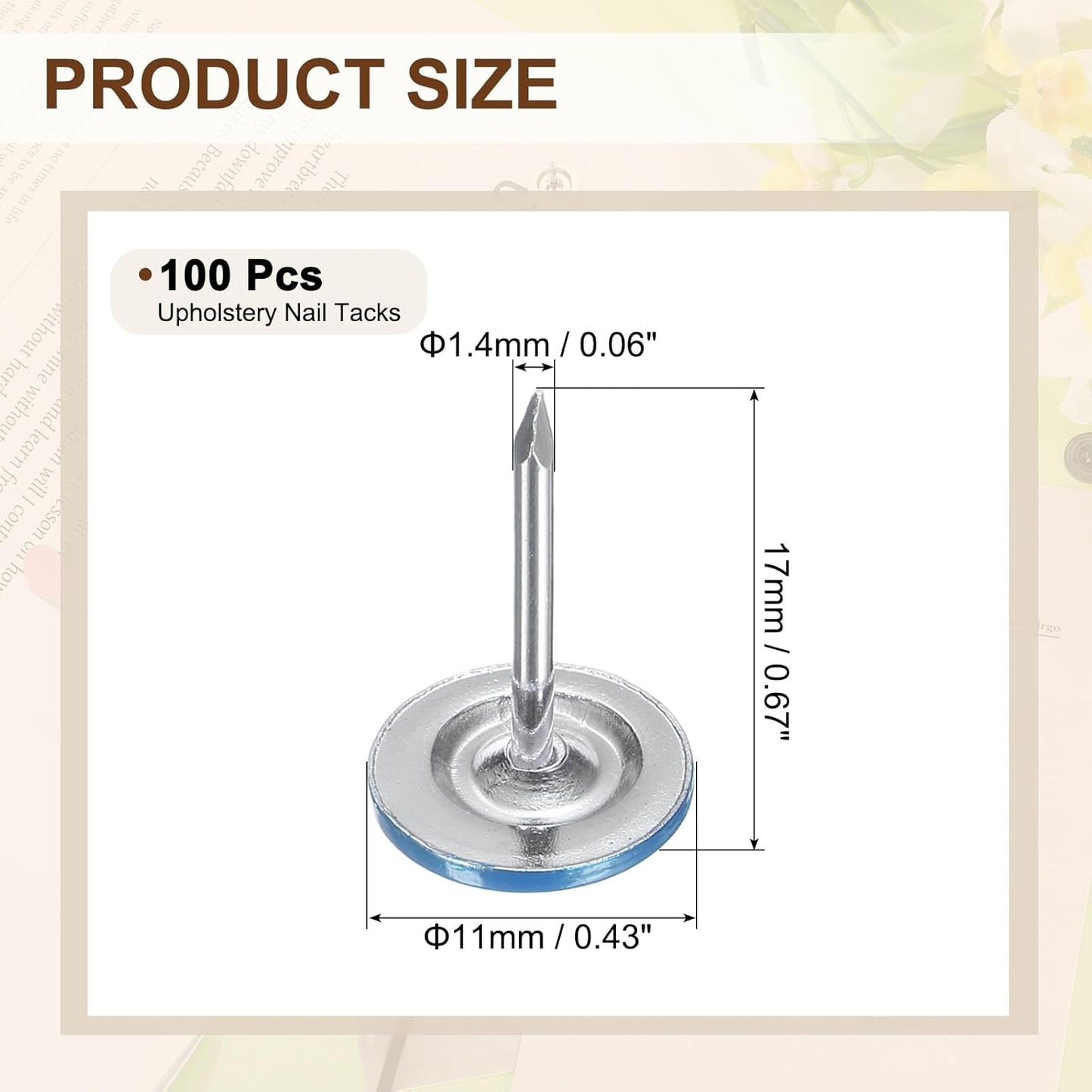 uxcell 100Pcs Upholstery Tacks, 11mmx17mm Flat Head Thumb Tack Decorative Furniture Nails Push Pins for Furniture Sofa Headboards, Blue