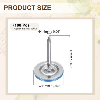 uxcell 100Pcs Upholstery Tacks, 11mmx17mm Flat Head Thumb Tack Decorative Furniture Nails Push Pins for Furniture Sofa Headboards, Blue