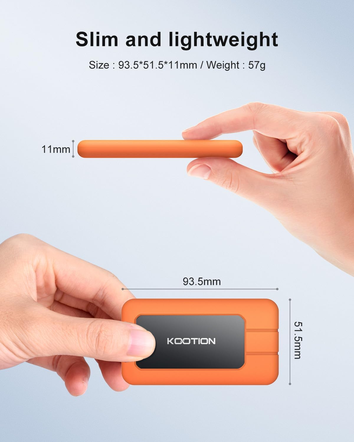 KOOTION 512GB Portable SSD USB 3.2 External SSD USB-C Up to 2000MB/s USB 3.2 Gen 2x2 Portable Solid State Drive with Protective Case Shockproof Type-C External Solid State Drive, Orange