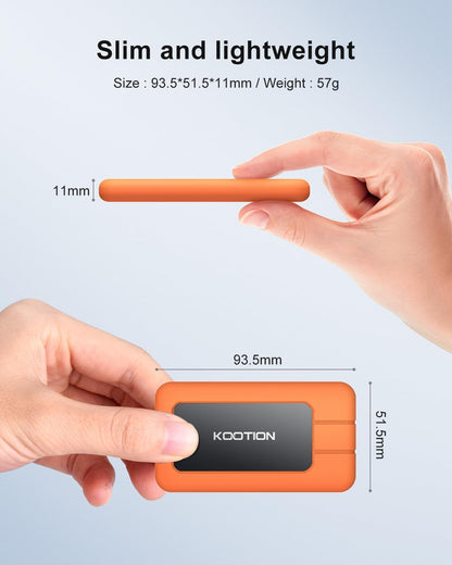 KOOTION 512GB Portable SSD USB 3.2 External SSD USB-C Up to 2000MB/s USB 3.2 Gen 2x2 Portable Solid State Drive with Protective Case Shockproof Type-C External Solid State Drive, Orange