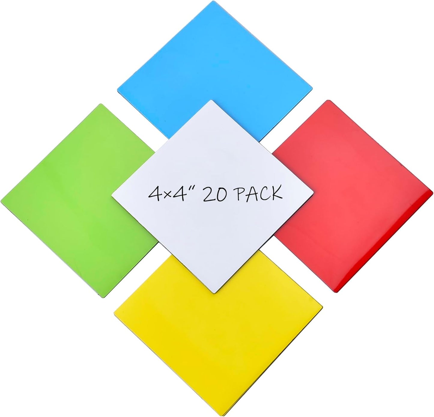Realth Magnetic Dry Erase Labels 4''×4'' (20 Pack), Multicolor Reusable Whiteboard Magnets, Washable Magnetic Sticky Notes for Classroom, Fridge, Office