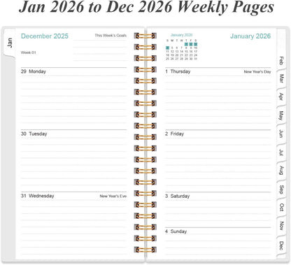 2026 Pocket Planner/Calendar - 2026 Planner from January 2026 - December 2026, Planner 2026 with 12 Tabs, Twin-Wire Binding, Inner Pocket, 3.75" x 6.75, Rose Flower