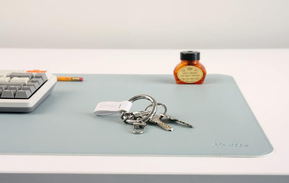 Dual-Sided Leather Desk Pad,Blotter for Laptop Computer,Mouse Pad,Writing,Drawing,Arts and Craft Mat (17"x24", Blue/Silver)