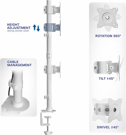 VIVO Dual Monitor Desk Mount Stand with Height Adjustment and VESA Plates for 2 LCD Ultrawide Screens up to 34 inches, Stacked Array, STAND-V002RW