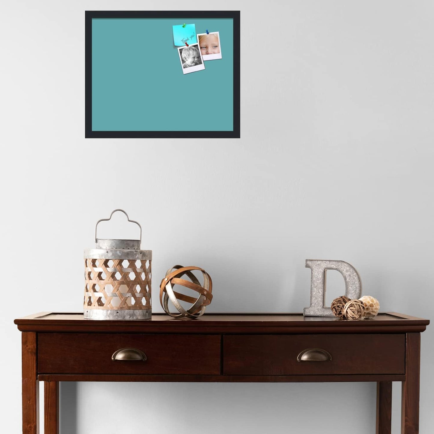 PinPix 20x16 Inch Cork Bulletin Board. This Decorative Framed Pin Board Comes with Aqua Pastel Design and a Satin Black Frame. Ideal for Home Office Decor or Message Board (PinPix-1806)