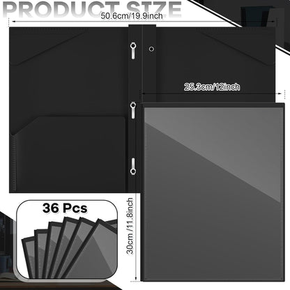 Henoyso 36 Pcs Plastic Folder with Clear Front Pocket and 3 Prong Plastic Folders with Card Slot Pocket Folders with Prongs for School Office (Black)