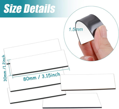 50 Pack Dry Erase Magnetic Labels White Reusable Write On Magnets Sticker, Magnetic Blank Writable Erasable Cards Name Tags for White Board, Garage, Classroom, Home, Office, 3.2'' x 1.2"