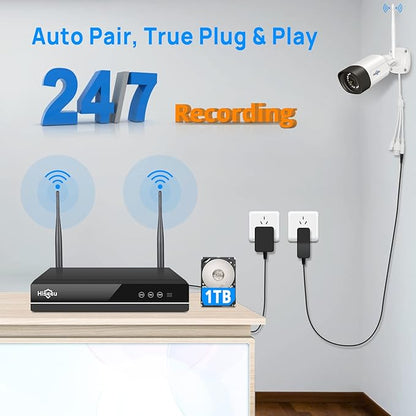 Hiseeu Wireless Security Camera System Outdoor, 5MP WiFi Camera for Home, 16CH WiFi-Pro 8 Cam-Kit, 2-Way Audio, Color Night Vision, IP66 Waterproof, 3TB Storage, 24/7 Recording, No Monthly Fees