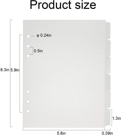 A5 Plastic Binder Dividers 6 Holes Durable Plastic Tab Dividers for 6-Ring Binders, Notebooks, Planners (Clear - 6 Tab & 1 Set)