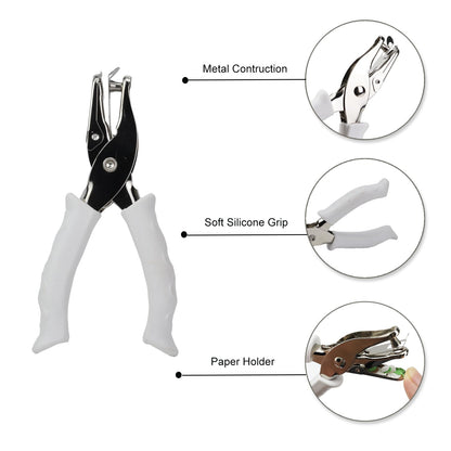 1/4” Circle Shaped Hole Puncher,Handheld Single Hole Punch with White Soft Grip Handle,One Hole Paper Punch for Paper Crafts Tag in Home, Office, Classroom.