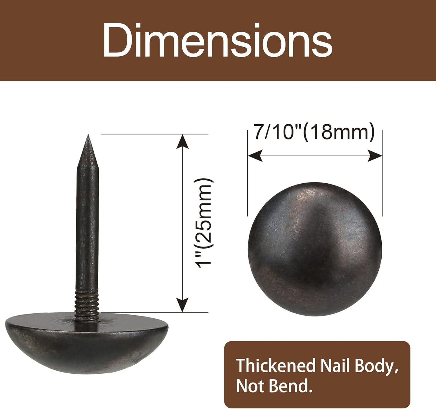 Retro Solid Pure Brass Tacks as Antique Upholstery Nails for Furniture, Decorative Push Pins for Wood,Carpet Tacks,Hardware Tacks,Cap Nails,Thumb Tacks，Brass Fasteners（7/10",18mm Black Color,10 Pcs)