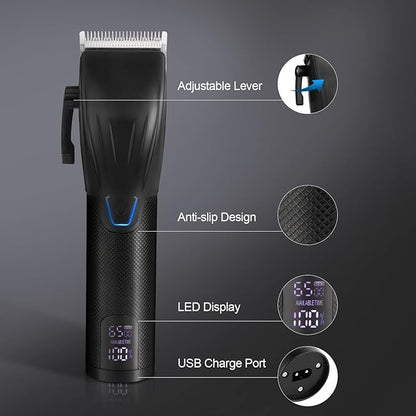 Professional Hair Clippers Trimmer Kit,Cordless Hair Clippers for Men,Barber Fading Clipper and Zero Gap T-Blade Trimmer Set with LED Display for Mens Gifts (Black)
