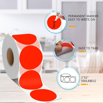 PARLAIM Fluorescent Red Color Coding Sticker 2 Inch, Round Circle Dot Labels 500pcs Inventory Moving Label