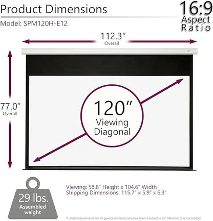 Elite Screens Spectrum2, 120-inch 16:9, 12-inch Drop, Electric Motorized Drop Down Projection Projector Screen, SPM120H-E12