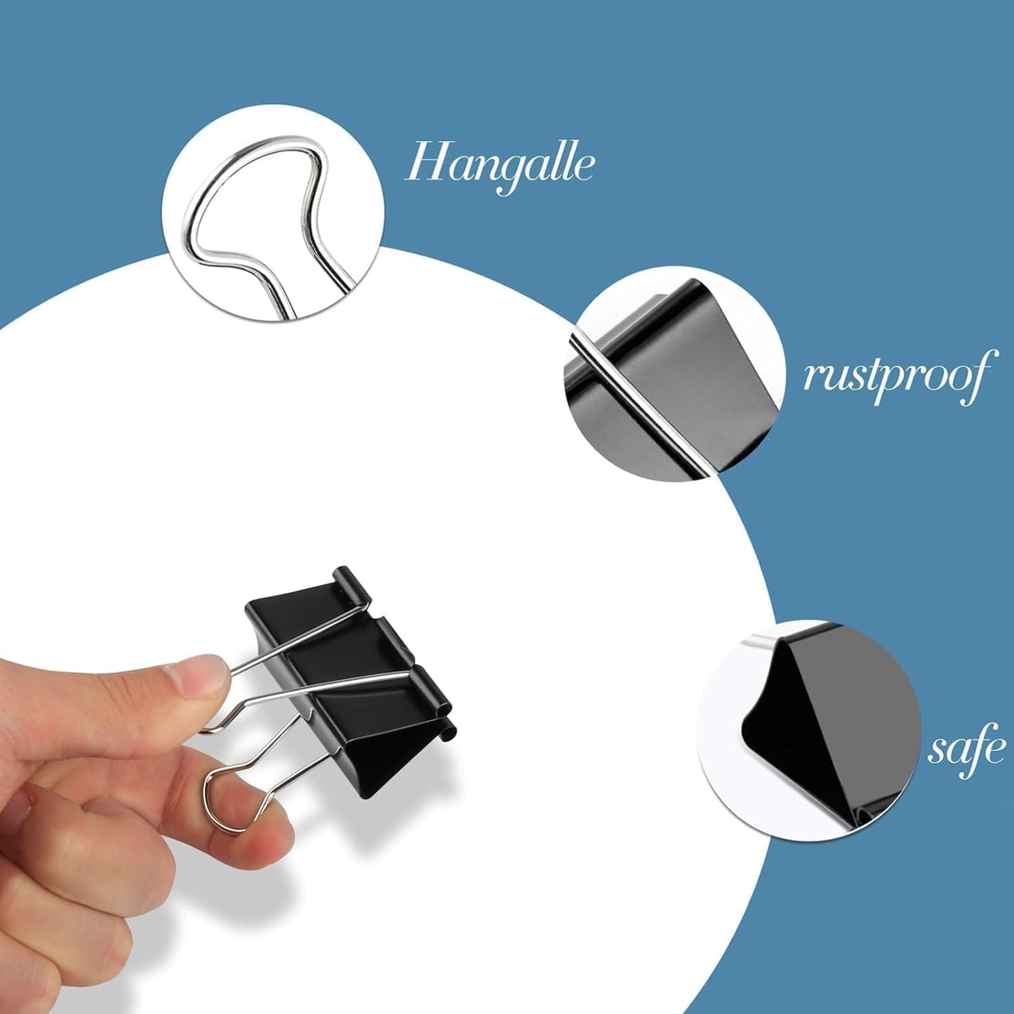 Ufmarine Binder Clips Paper Clips Assorted Sizes 200 Count (Black), Extra Large, Large, Medium, Small, Mini and Micro,6 Sizes with Box for Office, School and Home