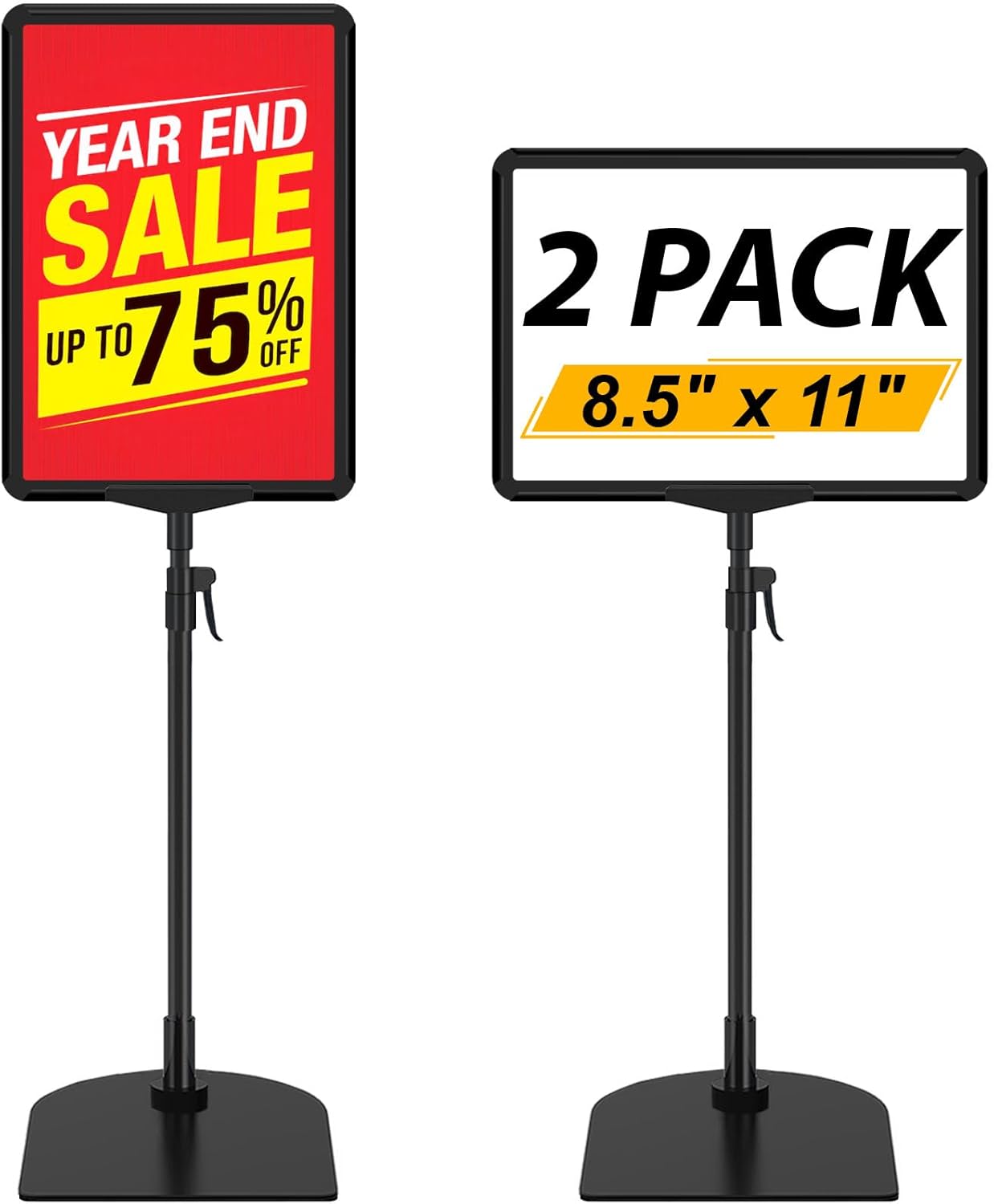 Tabletop Sign Holders 8.5 x 11, Adjustable Floor Standing Sign Holder Stand for Table Top, Black Double-Sided Poster Stands for Display Vertical Horizontal View, Fit Retail Event, 2 Pack