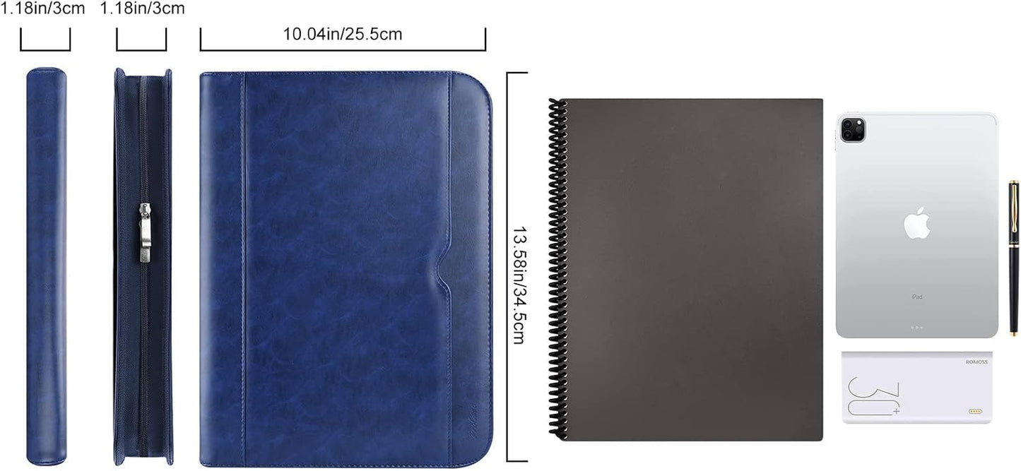 ProCase Portfolio Business Padfolio Folder with Zipper, Conference Meeting Executive File Legal Document Organizer with Pockets Letter Size A4 Writing Pad Notepad Padfolio -Navy