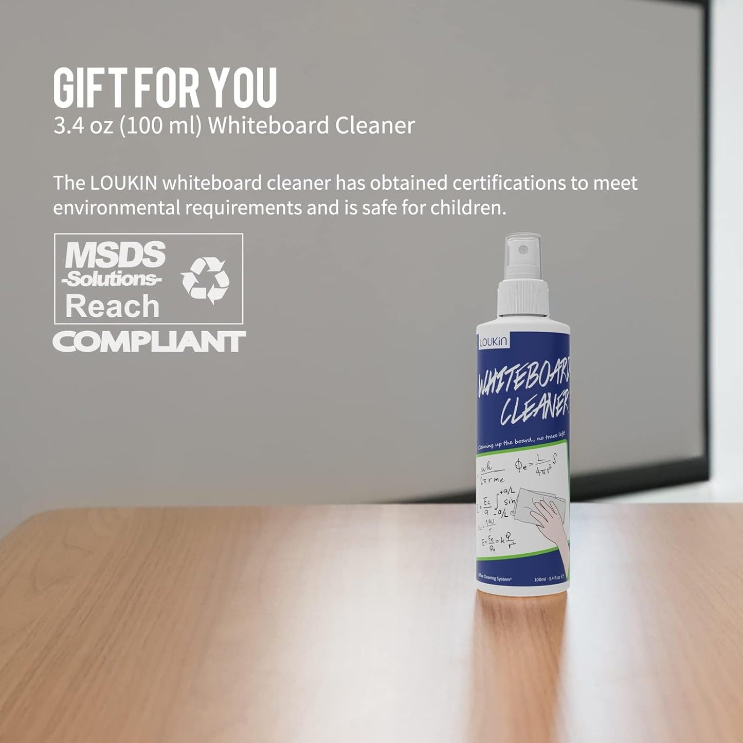 loukin Shag Dry Erase Eraser (3.4 Fl Oz Whiteboard Cleaner Included), Whiteboard Eraser with Suction Cup, Microfiber, Washable, for Classroom, Home and Office Use, Blue