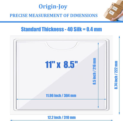 Origin-Joy 25 PCS Self-Adhesive Index Label Pockets, Clear Plastic Peel & Stick Card Holders with Top Open for Loading (11 x 8.5 inch)
