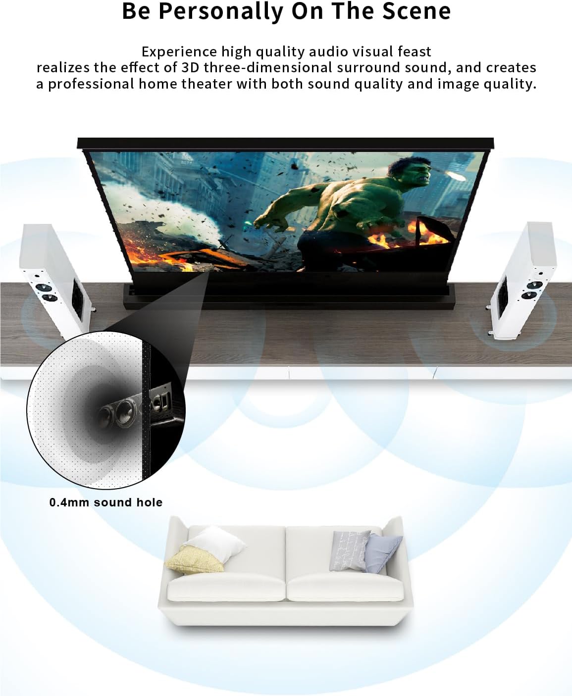 VIVIDSTORM-Projector Screen with Stand S 110 Inch Sound Transparent Perforated Floor Rising White Fabric 4k HD Ready Home/Movie Theatre Work with Normal Throw Projector, VSDSTPW110H