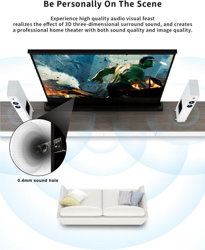VIVIDSTORM-Projector Screen with Stand S 110 Inch Sound Transparent Perforated Floor Rising White Fabric 4k HD Ready Home/Movie Theatre Work with Normal Throw Projector, VSDSTPW110H