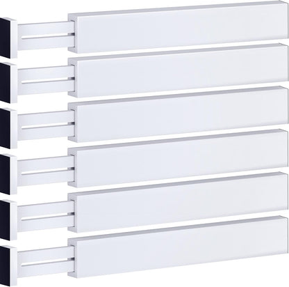 Adjustable Bamboo Drawer Divider Organizers - 6 Pack Large Expandable Drawer Organization Separators for Kitchen Utensils, Dresser, Bedroom, Bathroom, Baby Drawer, Office - 17.5” to 22" (White)