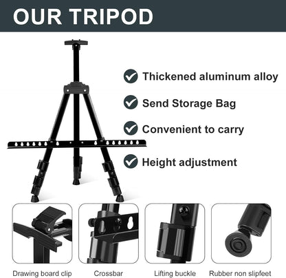AROIC 8 Pack Painting Display Easel Stand Portable Adjustable Metal Tripod Artist Canvases Height from17to66Inch Extra Sturdy forTable-Top/Floor Painting, Drawingand Displaying,Black with8Storage Bag