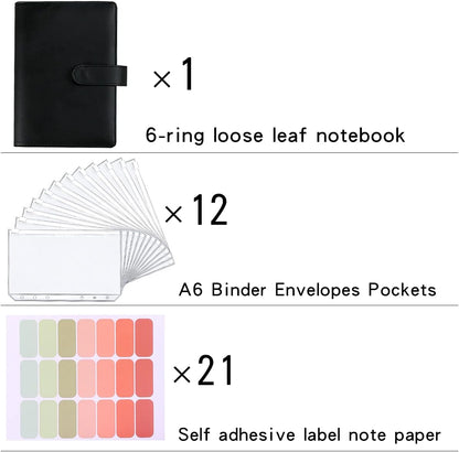 Money Saving Binder, Savings Challenges Book with for Cash Envelopes, 12pcs Zipper Envelopes A6 Budget Binder, Budget Planner for Managing Budgets and Saving Money (Black-7.4IN)