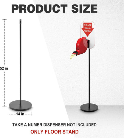 52 Inch Floor Stand for Take a Number System Ticket Dispenser and Sign, Heavy Duty Ticket Dispenser Holder with Round Base Mounting Hardware 4 cm Hole Space for Gag Gift Queue