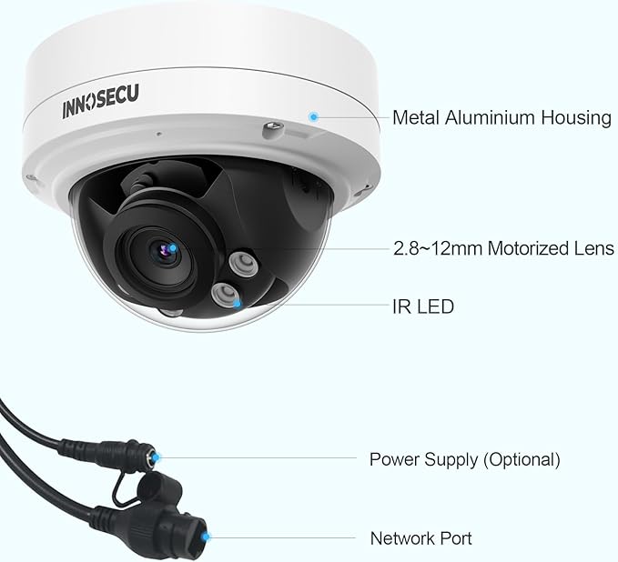 8MP@30fps PoE Camera, 4K Vandal-Proof Dome IP Camera Outdoor, 5X Motorized Lens 2.7~13.5mm, IP67, Built-in Mic, B/W Night Vision 120ft, Human & Vehicle Detection, No PT Supported, IND8VR57Z