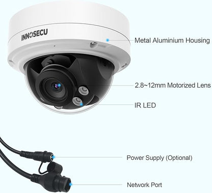 Vandal-Proof Dome PoE Camera 5MP, Outdoor Security Surveillance Camera, Motorized Lens 2.8~12mm, Night Vision Up to 120ft, Built-in Mic, Human/Vehicle Detection, No PT Supported, IND5GR57Z