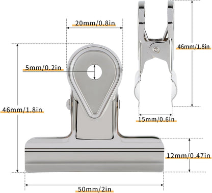 SIAMESE Bulldog Clips, 8 Pcs Binder Clips for Office & Kitchen, Multi-Purpose Binder and Food Bag Clamps for Sealing, Storage, Hanging (Silver)